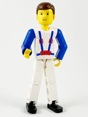 LEGO Minifiguur Technic Figure White Legs, White Top with Blue Suspenders Pattern, Blue Arms (tech006)