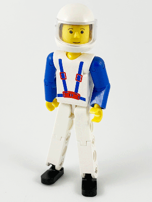 LEGO Minifiguur Technic Figure White Legs, White Top with Blue Suspenders Pattern, Blue Arms, White Helmet (tech006b)