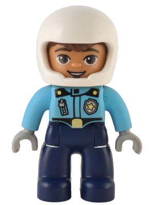 LEGO Minifiguur Duplo Figure Lego Ville, Male Police, Dark Blue Legs, Medium Azure Top with Badge and Zipper, White Hel…