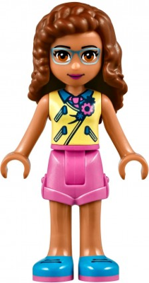LEGO Minifiguur Friends Olivia (Nougat) - Bright Light Yellow Vest over Dark Azure Shirt and Dark Pink Tie, Dark Pink S… — LEGO te koop op BrickVillage