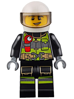 LEGO Minifiguur Fire - Reflective Stripes with Utility Belt and Flashlight, White Helmet, Trans-Brown Visor, Lopsided G… — LEGO te koop op BrickVillage