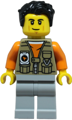 LEGO Minifiguur Adventurer - Male, Dark Tan Vest over Orange Shirt, Light Bluish Gray Legs, Black Hair (cty1876) — LEGO te koop op BrickVillage