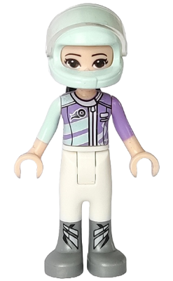 LEGO Minifiguur Friends Emma - White Trousers, Light Aqua and Medium Lavender Racing Jacket, Light Aqua Racing Helmet w… — LEGO te koop op BrickVillage