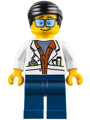 LEGO Minifiguur City Jungle Scientist - White Lab Coat with Test Tubes, Dark Blue Legs, Black Smooth Hair (cty0789) — LEGO te koop op BrickVillage