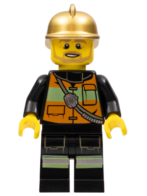 LEGO Minifiguur Fire Chief - Reflective Stripes with Pockets and Shoulder Strap, Gold Fire Helmet (cty0345) — LEGO te koop op BrickVillage