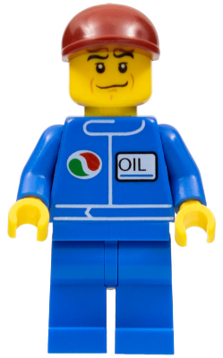 LEGO Minifiguur Octan - Blue Oil, Blue Legs, Dark Red Short Bill Cap, Crooked Smile (oct069) — LEGO te koop op BrickVillage
