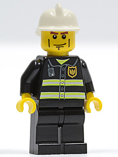 LEGO Minifiguur Fire - Reflective Stripes, Black Legs, White Fire Helmet, Cheek Lines, Yellow Hands (cty0043) — LEGO te koop op BrickVillage