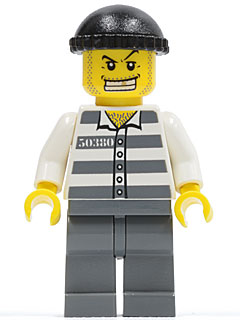 LEGO Minifiguur Police - Jail Prisoner 50380 Prison Stripes, Dark Bluish Gray Legs, Black Knit Cap, Gold Tooth (cty0007) — LEGO te koop op BrickVillage