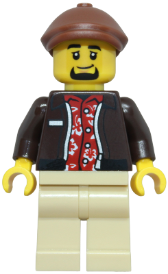 LEGO Minifiguur Taxi Driver - Male, Dark Brown Jacket over Red Hawaiian Shirt, Tan Legs, Reddish Brown Flat Cap (cty195… — LEGO te koop op BrickVillage