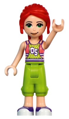 LEGO Minifiguur Friends Mia - Coral and Lime Jersey, Lime Trousers, Dark Purple and White Shoes (frnd0446) — LEGO te koop op BrickVillage