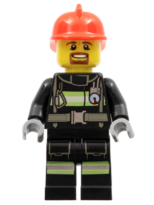 LEGO Minifiguur Fire - Reflective Stripes with Utility Belt, Red Fire Helmet, Brown Goatee (cty0966) — LEGO te koop op BrickVillage