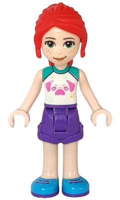 LEGO Minifiguur Friends Mia - Dark Purple Shorts, White Top with Pug Head (frnd0431) — LEGO te koop op BrickVillage