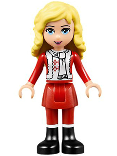 LEGO Minifiguur Friends Ewa - Red Skirt and Black Boots, Red and White Holiday Top with Scarf (frnd0089)