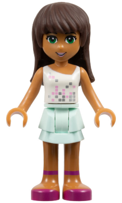 LEGO Minifiguur Friends Sarah - Light Aqua Layered Skirt, White Top (frnd0012) — LEGO te koop op BrickVillage