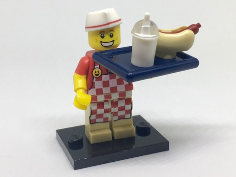 LEGO col17-6 col17 Hot Dog Vendor, Series 17 (Complete Set with Stand and Accessories) — LEGO te koop op BrickVillage