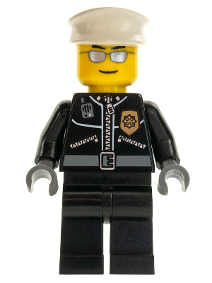 LEGO Minifiguur Police - City Leather Jacket with Gold Badge, White Hat, Silver Sunglasses (cty0039) — LEGO te koop op BrickVillage