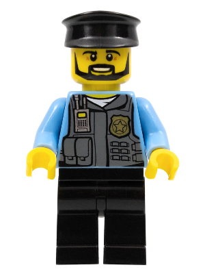 LEGO Minifiguur Police Officer, Black Cap and Legs, Beard (cty0716)