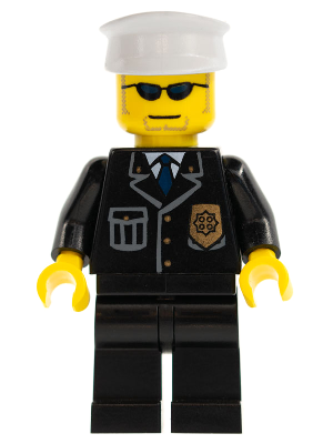 LEGO Minifiguur Police - City Suit with Blue Tie and Badge, Black Legs, Sunglasses, White Hat (cty0094)