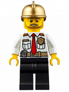 LEGO Minifiguur Fire Chief - White Shirt with Tie and Belt, Black Legs, Gold Fire Helmet (cty0350) — LEGO te koop op BrickVillage