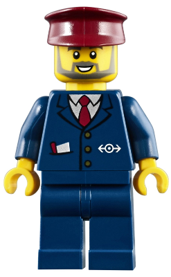 LEGO Minifiguur Dark Blue Suit with Train Logo, Dark Blue Legs, Dark Red Hat, Gray Beard (trn248) — LEGO te koop op BrickVillage