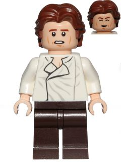 LEGO Minifiguur Han Solo - White Shirt with Wrinkles on Front, Dark Brown Legs, Wavy Hair (sw0823) — LEGO te koop op BrickVillage