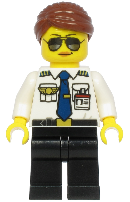 LEGO Minifiguur Pilot - Female, Reddish Brown Hair, White Shirt with Dark Blue Tie, Black Legs (cty1189) — LEGO te koop op BrickVillage