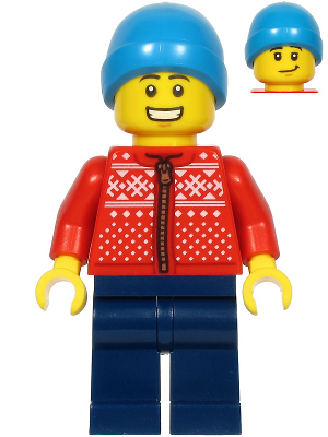 LEGO Minifiguur Man, Red Winter Jacket, Dark Blue Legs, Dark Azure Beanie (hol217) — LEGO te koop op BrickVillage