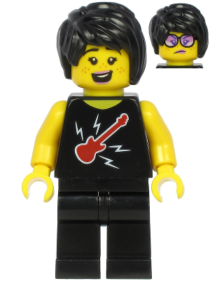 LEGO Minifiguur Plane Passenger - Female, Black Hair, Black Sleeveless Top with Red Guitar, Black Legs (cty1188) — LEGO te koop op BrickVillage