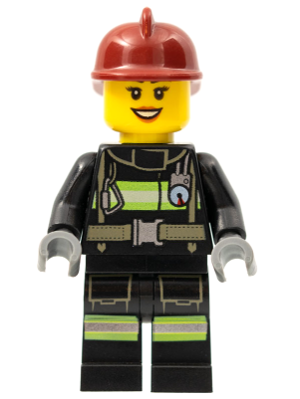 LEGO Minifiguur Fire - Reflective Stripes with Utility Belt, Dark Red Fire Helmet, Black Eyebrows Head has damage (cty0… — LEGO te koop op BrickVillage