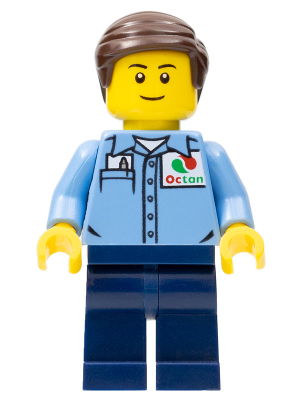 LEGO Minifiguur Medium Blue Uniform Shirt with Pocket and Octan Logo, Dark Blue Legs, Dark Brown Smooth Hair (cty0672) — LEGO te koop op BrickVillage