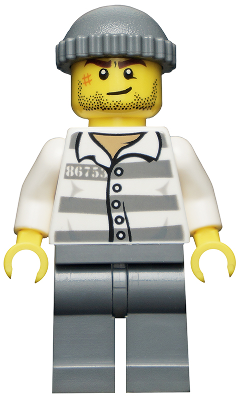 LEGO Minifiguur Police - Jail Prisoner 86753 Prison Stripes, Dark Bluish Gray Knit Cap (cty0457) — LEGO te koop op BrickVillage