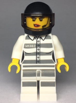 LEGO Minifiguur Sky Police - Jail Prisoner 50382 Prison Stripes, Female, Scowl with Red Lips and Open Mouth, Black Helm… — LEGO te koop op BrickVillage