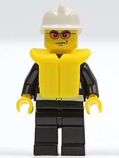 LEGO Minifiguur Fire - Reflective Stripes, Black Legs, White Fire Helmet, Orange Sunglasses, Life Jacket (cty0085) — LEGO te koop op BrickVillage