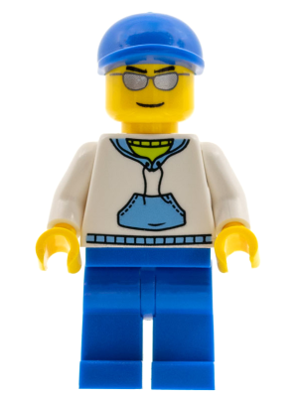 LEGO Minifiguur White Hoodie with Medium Blue Pocket, Blue Legs, Blue Short Bill Cap (cty0234) — LEGO te koop op BrickVillage