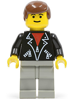 LEGO Minifiguur Leather Jacket with Zippers - Light Gray Legs, Brown Male Hair, Eyebrows (shell011) — LEGO te koop op BrickVillage